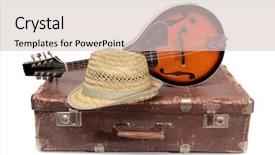  Presentation with old style - PPT layouts consisting of bluegrass - old suitcase and mandolin background and a lemonade colored foreground