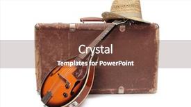  Presentation with old style - Cool new PPT theme with bluegrass - old suitcase and mandolin backdrop and a tawny brown colored foreground