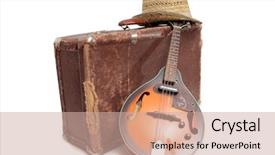  Presentation with old fashioned country kitchen - Beautiful PPT theme featuring bluegrass - old suitcase and mandolin backdrop and a coral colored foreground