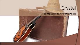  Presentation with old fashioned country kitchen - Colorful PPT layouts enhanced with bluegrass - old suitcase and mandolin backdrop and a coral colored foreground