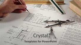  Presentation with architect - Presentation theme consisting of blueline - architect at work background and a  colored foreground