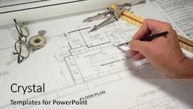  Presentation with tomography equipment - Presentation theme enhanced with blueline - architecture drawings and equipment background and a light gray colored foreground