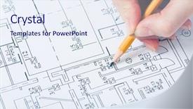  Presentation with hand holding pencil - PPT theme consisting of blueline - close-up of draft background and a  colored foreground