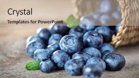  Presentation with blueberry - PPT theme with blueberry on wooden table background background and a soft green colored foreground