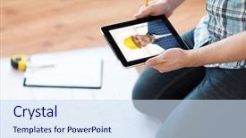  Presentation with computer repair - Colorful PPT theme enhanced with blueprint and pencil having video backdrop and a  colored foreground