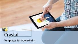  Presentation with computer repair - Beautiful presentation theme featuring blueprint and pencil having video backdrop and a  colored foreground