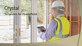  Presentation with mission strategic planning - PPT layouts consisting of blueprint house - architect planning the garden background and a soft green colored foreground