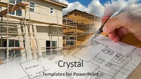  Presentation with drawing architecture - Slide deck consisting of blueprint house - ready-to-use construction architecture drawing under-construction background and a soft green colored foreground