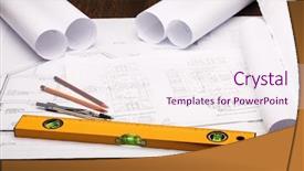  Presentation with tools - Colorful PPT layouts enhanced with blueprint house - tools and papers with sketches backdrop and a sky blue colored foreground