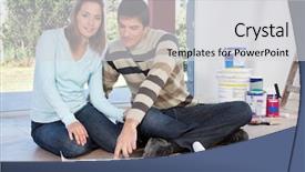  Presentation with mature students sitting at desks - Theme featuring blueprint of their new house background and a light gray colored foreground