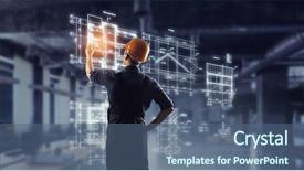  Presentation with builder - PPT layouts having blueprint perspective - builder man draw project mixed background and a ocean colored foreground