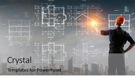  Presentation with builder - Slides having blueprint perspective - builder man draw project mixed background and a light gray colored foreground