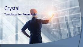  Presentation with builder - Slide deck with blueprint perspective - builder man draw project mixed background and a sky blue colored foreground