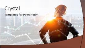  Presentation with builder - Beautiful slides featuring blueprint perspective - builder man draw project mixed backdrop and a sky blue colored foreground