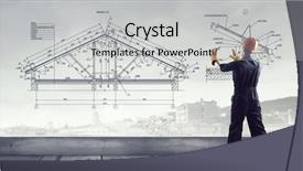  Presentation with builder - PPT layouts enhanced with blueprint perspective - builder man draw project mixed background and a light gray colored foreground