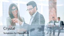  Presentation with people - Presentation theme featuring blueprint perspective - business people discussing something while background and a light blue colored foreground