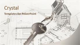  Presentation with house key - Colorful PPT layouts enhanced with blueprint profit - key with keychain backdrop and a sky blue colored foreground