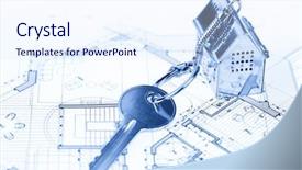  Presentation with house key - Presentation having blueprint profit - key with keychain background and a sky blue colored foreground
