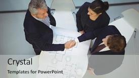  Presentation with hand shake law office - Colorful PPT layouts enhanced with blueprint sucess - high angle view of businesspeople backdrop and a light gray colored foreground
