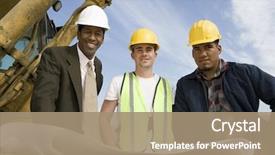  Presentation with angry construction workers - Colorful slide deck enhanced with blueprint to workers at construction backdrop and a coral colored foreground