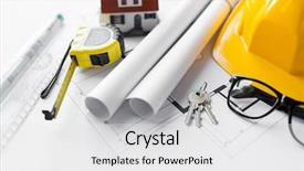  Presentation with architecture construction - Presentation theme featuring blueprint with tools and house background and a white colored foreground