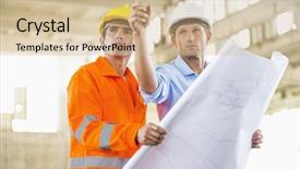  Presentation with architects - Slide deck featuring blueprint working at construction background and a soft green colored foreground