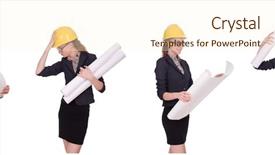  Presentation with blueprint - Beautiful PPT layouts featuring blueprints - female architect with blueprint isolated backdrop and a cream colored foreground