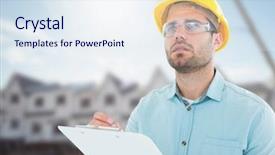  Presentation with architect - Cool new PPT layouts with blueprints on building site backdrop and a sky blue colored foreground