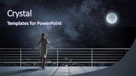  Presentation with roof - Slides consisting of blueroofs - businesswoman on building roof mixed background and a tawny brown colored foreground