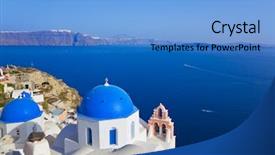  Presentation with childrens church - Slide deck consisting of blueroofs - santorini church oia greece background and a light blue colored foreground
