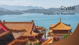  Presentation with sun and moon - Theme featuring blueroofs - traditional roof at wenwu temple background and a light blue colored foreground