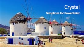  Presentation with cyclades - Presentation theme having blueroofs - windmills of sunny mykonos greece background and a cobalt blue colored foreground