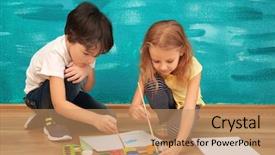  Presentation with children painting - Presentation design consisting of blues brothers - cute little children painting background and a coral colored foreground