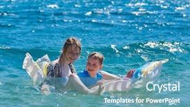  Presentation with children playing - Audience pleasing PPT theme consisting of blues brothers - happy sister brother children playing backdrop and a teal colored foreground