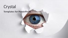  Presentation with eye - Audience pleasing presentation consisting of blues brothers - mans eye peeking backdrop and a white colored foreground