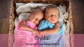  Presentation with newborn - Cool new PPT theme with blues brothers - newborn twins sleeping inside backdrop and a coral colored foreground