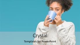  Presentation with cup coffee - Cool new presentation theme with blues clues - young afro american woman driking backdrop and a  colored foreground
