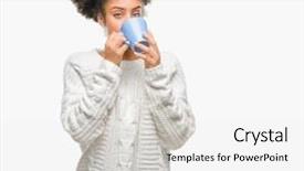  Presentation with cup coffee - Presentation having blues clues - young afro american woman driking background and a  colored foreground