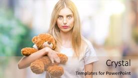  Presentation with teddy bear - PPT layouts with blues clues - young beautiful blonde woman holding background and a  colored foreground