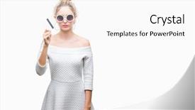  Presentation with smart card - PPT theme consisting of blues clues - young beautiful blonde woman holding background and a  colored foreground