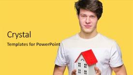  Presentation with house - Colorful presentation theme enhanced with blues clues - young man holding house backdrop and a  colored foreground