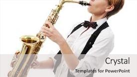  Presentation with jazz music - PPT theme enhanced with blues music - young woman professionally plays jazz background and a light gray colored foreground