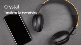  Presentation with bluetooth - Colorful slide set enhanced with bluetooth speaker - black modern smartphone and headphones backdrop and a dark gray colored foreground