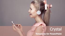  Presentation with bluetooth - PPT layouts featuring bluetooth technology - girl with headphones listening music background and a coral colored foreground