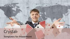  Presentation with playing cards - Cool new presentation theme with businessman playing with poker card backdrop and a coral colored foreground