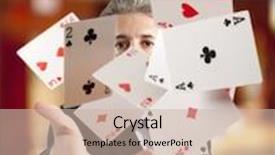  Presentation with deck of playing cards - Beautiful PPT theme featuring man playing with poker card backdrop and a soft green colored foreground
