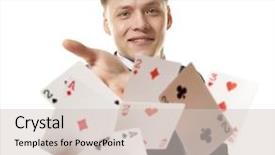  Presentation with playing cards - Colorful slide set enhanced with bluff man playing with poker cards backdrop and a lemonade colored foreground