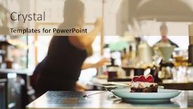  Presentation with coffee shop - Slide set having blur-coffee-shop-or-cafe background and a coral colored foreground