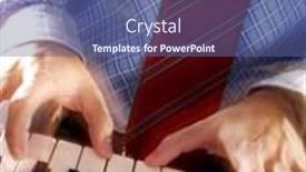  Presentation with piano keyboard - Cool new slides with blur hands touching a digital piano keyboard backdrop and a ocean colored foreground