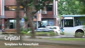 Presentation with road bus - Beautiful slide deck featuring blur motion of bus driving backdrop and a gray colored foreground